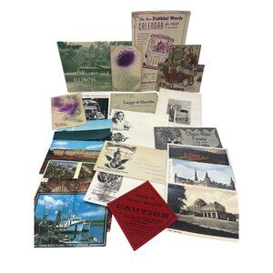Vintage Ephemera Lot Travel Ads Postcards Illinois Vacationland RR Caution
